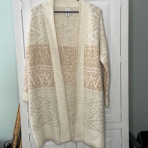 Joie Longline Nordic Cream & Tan Wool Blend Duster Cardigan Sweater Medium